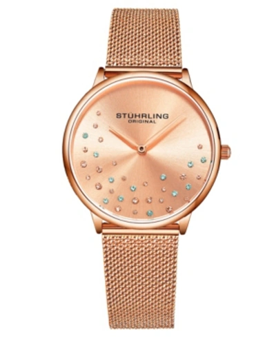 Stuhrling Women's Rose Gold Mesh Stainless Steel Bracelet Watch 38mm In Dusty Rose