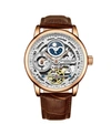 STUHRLING MEN'S BROWN LEATHER STRAP WATCH 49MM