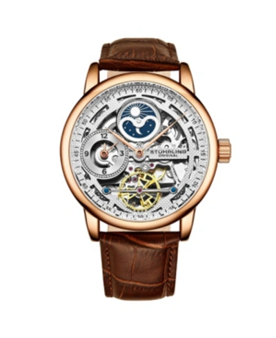 Stuhrling Men's Brown Leather Strap Watch 49mm