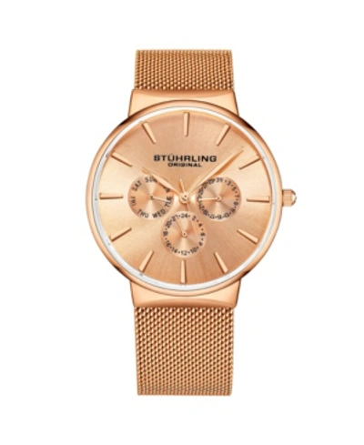 Stuhrling Men's Rose Gold Mesh Stainless Steel Bracelet Watch 39mm In Dusty Rose