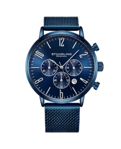 Stuhrling Men's Blue Mesh Stainless Steel Bracelet Watch 48mm