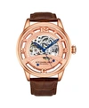 STUHRLING MEN'S BROWN LEATHER STRAP WATCH 48MM