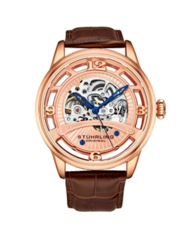 Stuhrling Men's Brown Leather Strap Watch 48mm