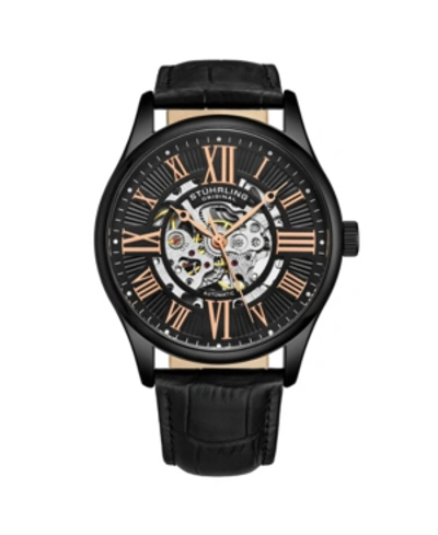 Stuhrling Men's Black Leather Strap Watch 42mm