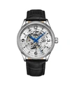 STUHRLING MEN'S BLACK LEATHER STRAP WATCH 42MM