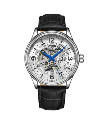 Stuhrling Men's Black Leather Strap Watch 42mm