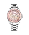 Stuhrling Ladies Diver Quartz Crystal Studded Case ,mop Dial, Stainless Steel Bracelet Watch In Silver