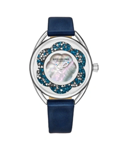 Stuhrling Women's Blue Leather Strap Watch 38mm