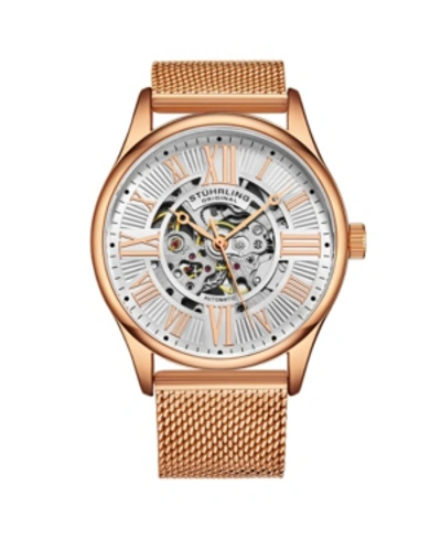 Stuhrling Men's Rose Gold Stainless Steel Bracelet Watch 42mm In Dusty Rose