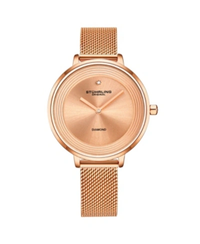 Stuhrling Women's Rose Gold Mesh Stainless Steel Bracelet Watch 37mm In Dusty Rose