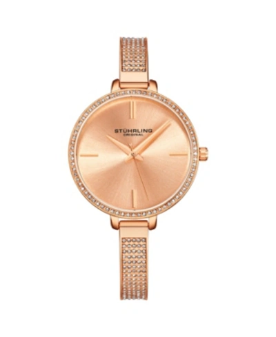 Stuhrling Women's Rose Gold Mesh Stainless Steel Bracelet Watch 36mm In Dusty Rose