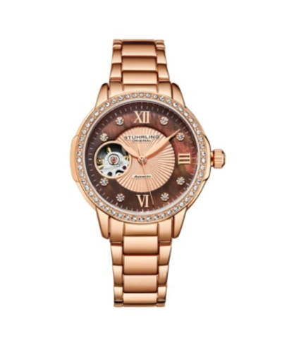 Stuhrling Women's Rose Gold Stainless Steel Bracelet Watch 36mm In Pink