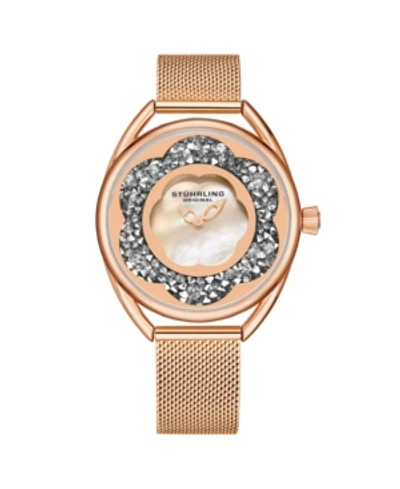 Stuhrling Women's Rose Gold Mesh Stainless Steel Bracelet Watch 38mm In Dusty Rose