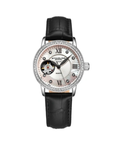 Stuhrling Women's Black Leather Strap Watch 34mm