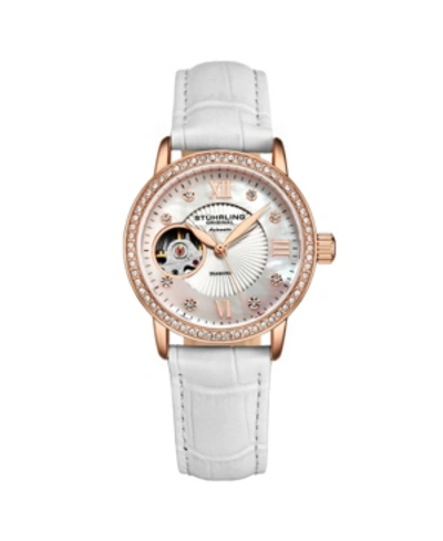 Stuhrling Women's White Leather Strap Watch 34mm