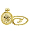 STUHRLING MEN'S GOLD TONE STAINLESS STEEL CHAIN POCKET WATCH 48MM