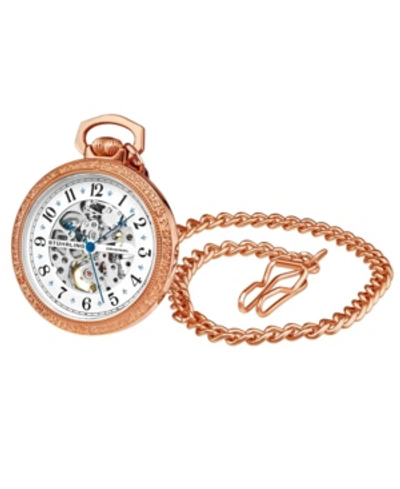 Stuhrling Women's Rose Gold Stainless Steel Chain Pocket Watch 48mm In Silver