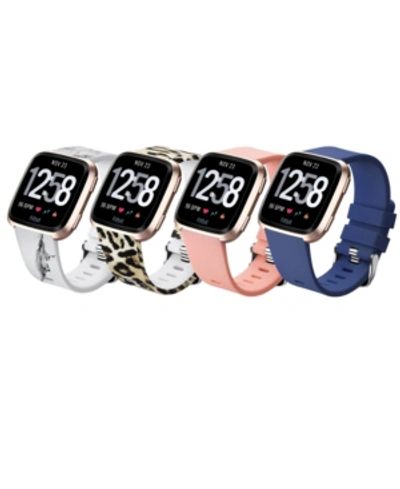 Posh Tech Unisex Fitbit Versa Assorted Silicone Watch Replacement Bands - Pack Of 4 In Multi