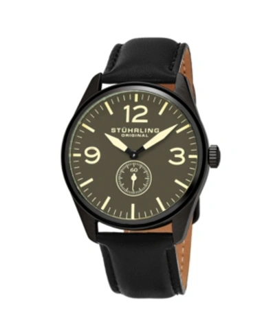 Stuhrling Men's Black Leather Strap Watch 42mm