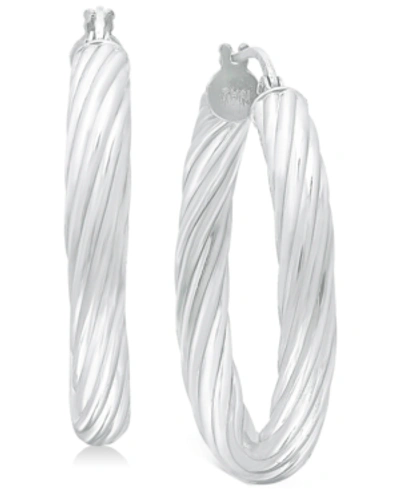 Giani Bernini Medium Rounded Twist Hoop Earrings In Sterling Silver, 1.1", Created For Macy's In Sterlng Silver