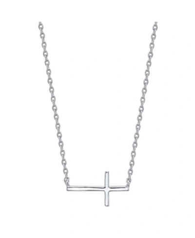 Unwritten Thin East West Cross Station Plated Silver Necklace