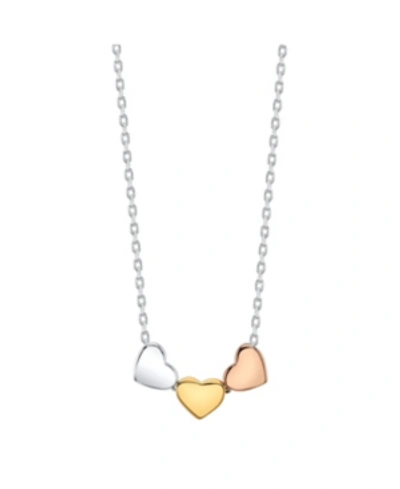 Unwritten Tri-tone Silver Plated Triple Heart Necklace In Tri Tone