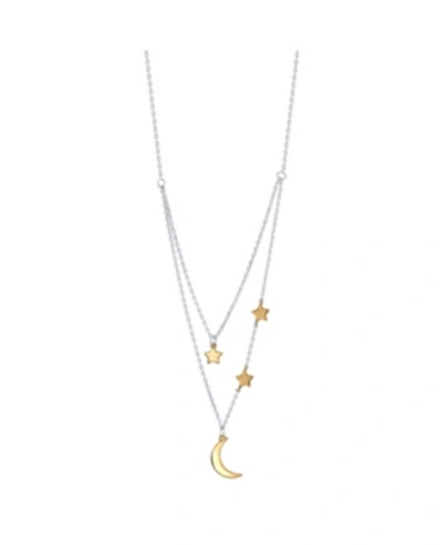 Unwritten Two-tone Plated Silver Moon And Star Layer Pendant Necklace In Two Tone