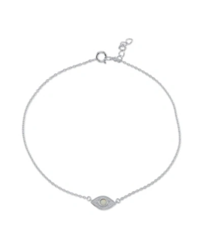 Unwritten Silver Plated White Opal And Clear Cz Evil Eye Anklet