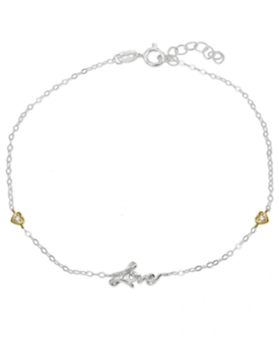 Giani Bernini Cubic Zirconia "love" Ankle Bracelet In Sterling Silver Or Two Tone Sterling Silver & 18k Gold-plate In Twotone