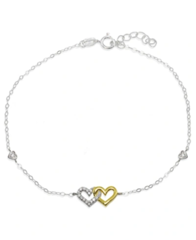 Giani Bernini Cubic Zirconia Pave Interlocking Hearts Ankle Bracelet In Sterling Silver Or Two Tone Sterling Silve In Twotone