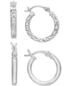 Giani Bernini 2-pc. Set Polished & Textured Hoop Earrings In Sterling Silver, Created For Macy's In Sterling Silver