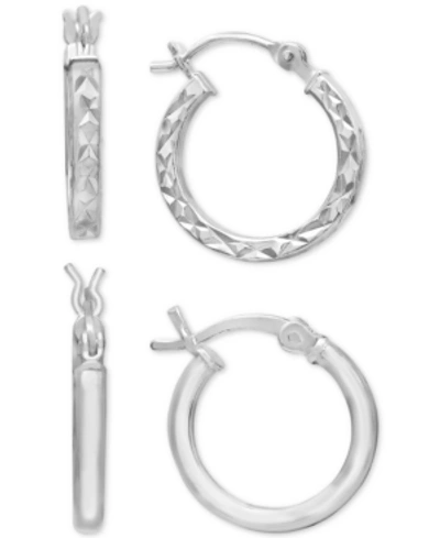 Giani Bernini 2-pc. Set Polished & Textured Hoop Earrings In Sterling Silver, Created For Macy's