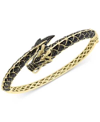 Effy Collection Effy Black Diamond (2-5/8 Ct. T.w.) & Tsavorite (1/20 Ct. T.w.) Dragon Bangle Bracelet In 14k Gold In Yellow Gold