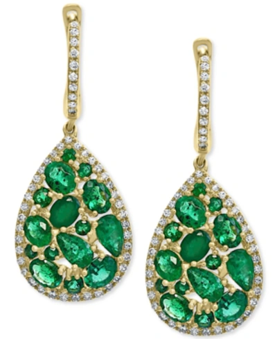 Effy Collection Effy Emerald (3-1/2 Ct. T.w.) & Diamond (3/8 Ct. T.w.) Drop Earrings In 14k Gold