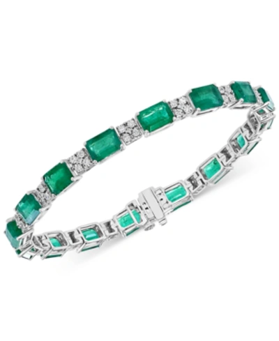 Effy Collection Effy Emerald (15-1/5 Ct. T.w.) & Diamond (1/3 Ct. T.w.) Tennis Bracelet In 14k White Gold