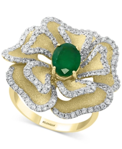 Effy Collection Effy Emerald (1-1/6 Ct. T.w.) & Diamond (1-1/20 Ct. T.w.) Flower Statement Ring In 14k Gold