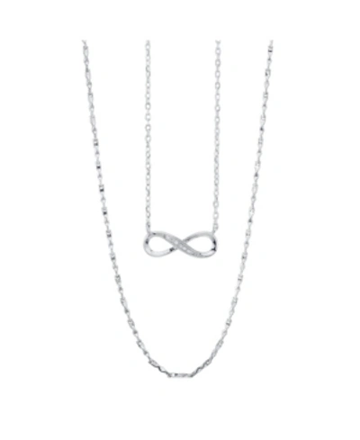 Unwritten Silver Plated Clear Cubic Zirconia Infinity Duo Necklace With Studded Second Chain