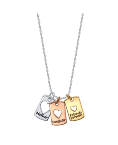 Unwritten Tri-tone Plated Silver "mother Daughter Friends Forever" Heart Pendant Necklace In Tri Tone