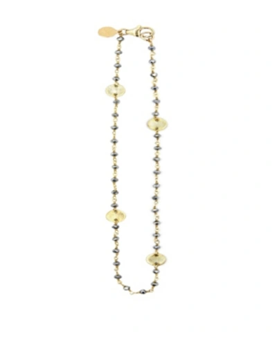 Roberta Sher Designs 14k Gold Filled Semiprecious Stones And Coin Accents Handwrapped Necklace In Pyrite