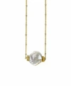 ROBERTA SHER DESIGNS 14K GOLD FILLED DELICATE DIAMOND CUT CHAIN WITH A SINGLE NATURAL KESHI PEARL