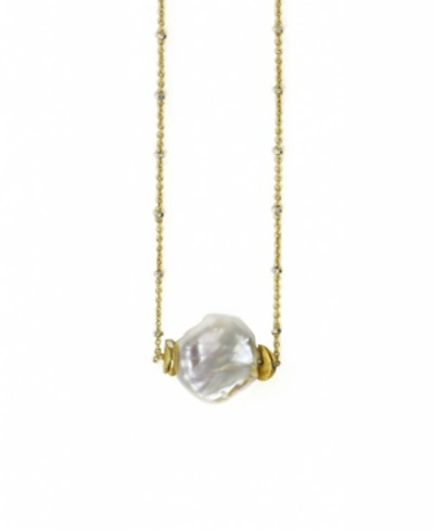 Roberta Sher Designs 14k Gold Filled Delicate Diamond Cut Chain With A Single Natural Keshi Pearl In White