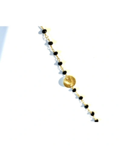 Roberta Sher Designs 14k Gold Filled Semiprecious Stones And Coin Accents Handwrapped Necklace In Black Spinal