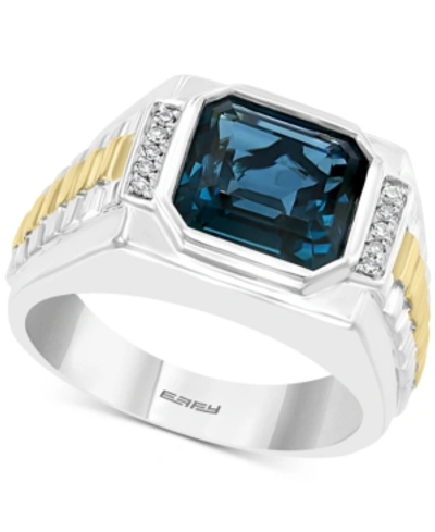 Effy Collection Effy Men's London Blue Topaz (5-5/8 Ct. T.w.) & Diamond (1/10 Ct. T.w.) Ring In Sterling Silver & 18