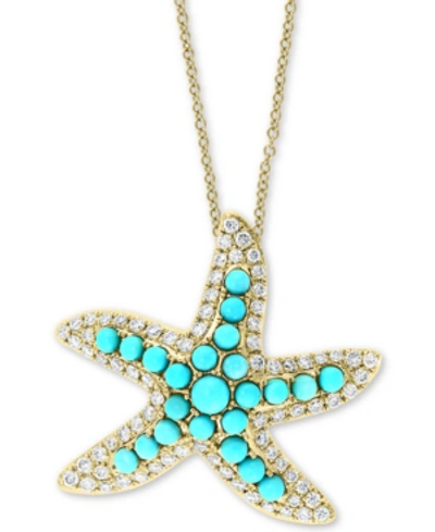 Effy Collection Effy Turquoise & Diamond (5/8 Ct. T.w.) Starfish 18" Pendant Necklace In 14k Gold