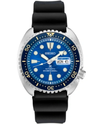 Seiko Men's Automatic Prospex Turtle Black Silicone Strap Watch 45mm In Black,blue,silver Tone