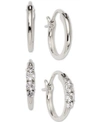 Ava Nadri 2-pc. Set Small Polished & Crystal Hoop Earrings, 0.5" In Silver