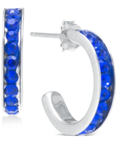 Giani Bernini Small (5/8") Blue Crystal Hoop Earrings In Sterling Silver