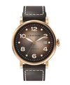 GRAYTON MEN'S CLASSIC COLLECTION BROWN FLAT-CUT EDGE LEATHER STRAP WATCH 44MM