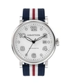 GRAYTON MEN'S CLASSIC COLLECTION BLUE, WHITE AND RED 3 COLORS FABRIC STRAP WATCH 44MM