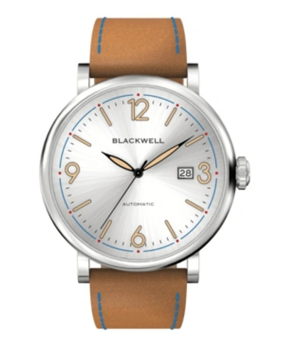 Blackwell White Silver Tone Dial With Silver Tone Steel And Bright Brown Leather Watch 44 Mm